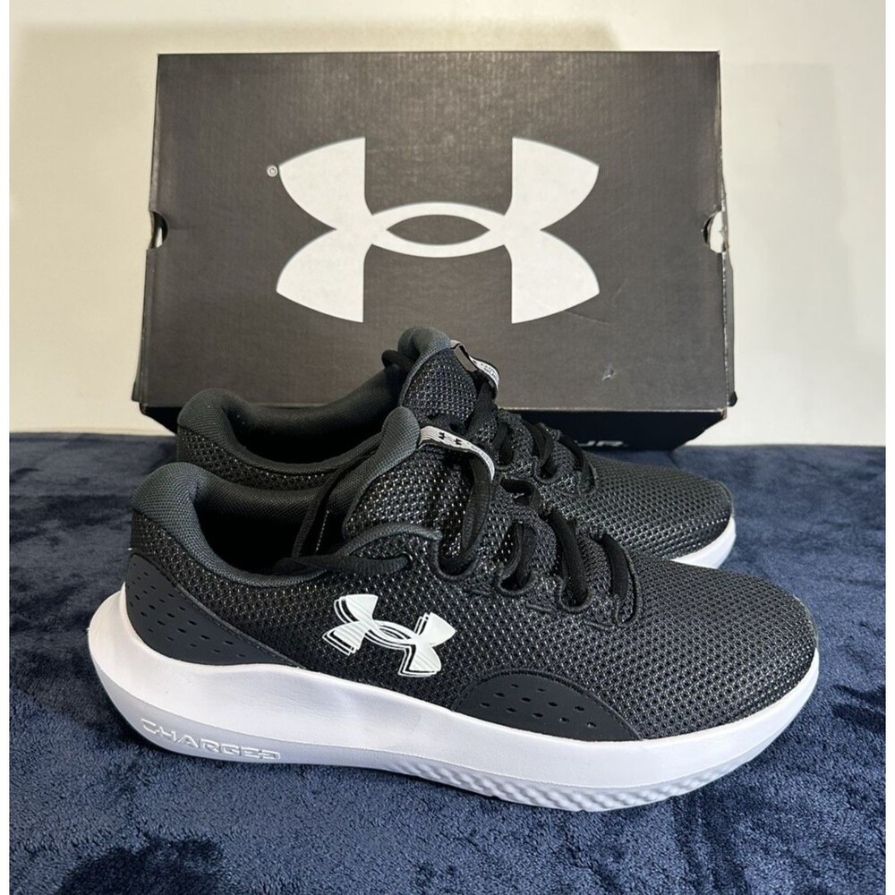 Under Armour Women's 11 UA Charged Surge 4 Running Shoes Black White 3027007-001
